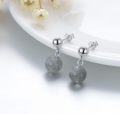 wholesale 925 Sterling Silver Grey Stone Round Ball Stud Dangle Drop Earrings for Women and Girls Birthdays Gift Ideas-0-2