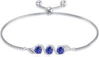 wholesale 925 Sterling Silver 5mm Gemstone 3 Stone Adjustable Tennis Bracelet w 7+2in Chain ( chars)-Sapphire Blue