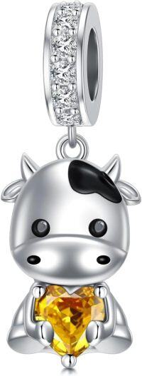 wholesale  925 Sterling Silver Cow Charm Bead with White Zircon & Topaz - November Birthstone Jewelry for Bracelet-11-Nov