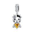 wholesale 925 Sterling Silver Cute Cow Charm With Heart Crystal-0-41