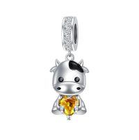 wholesale 925 Sterling Silver Cute Cow Charm With Heart Crystal-11-Nov