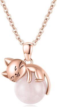 wholesale 14K Gold Pink Crystal Black Cat Pendant Necklace for Women Cats Lover-A-Rose Gold Cat