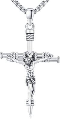 wholesale 925 Sterling Silver Crucifix Cross Jesus Christ Pendant Necklace for Men Women Catholic  48cm Chain Length-D-Crucifix Cross-Nail-D-Crucifix Cross-Nail