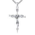 wholesale Silver Plated Copper Oxidized Silver Jesus Crucifix Rope Cross Pendant Necklace-0-0
