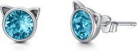 wholesale 925 Sterling Silver Birthstones Cat Earrings for Women Hypoallergenic Studs-Bright Blue