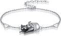 wholesale 925 Sterling Silver Black Cat Heart Charms Infinity Adjustable Bracelet for Women-0-0