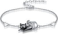 wholesale 925 Sterling Silver Black Cat Heart Charms Infinity Adjustable Bracelet for Women-Cat