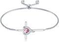 wholesale TOUPOP Pink Tourmaline Cross Bracelet For Women Sterling Silver Birthstone Cross Bracelet Heart Cross October Birthstone Jewelry Birthday Anniversary Christmas Gifts For Her Wife Girlfriend Mom -0-0