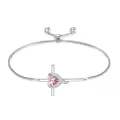 TOUPOP Sterling Silver Pink Tourmaline Cross Bracelet Women's Birthday Gift-0-0