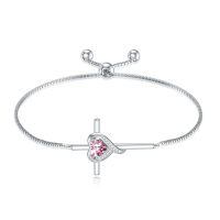 TOUPOP Sterling Silver Pink Tourmaline Cross Bracelet Women's Birthday Gift-undefined