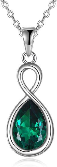wholesale 925 Sterling Silver Green Ruby Crystal Infinity Pendant Birthstone Necklace for Women-Green
