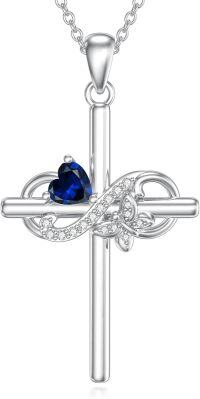 wholesale 925 Sterling Silver Birthstone Infinity Butterfly Cross Necklace for Women Gift for Mom Daughter Wife-09-September
