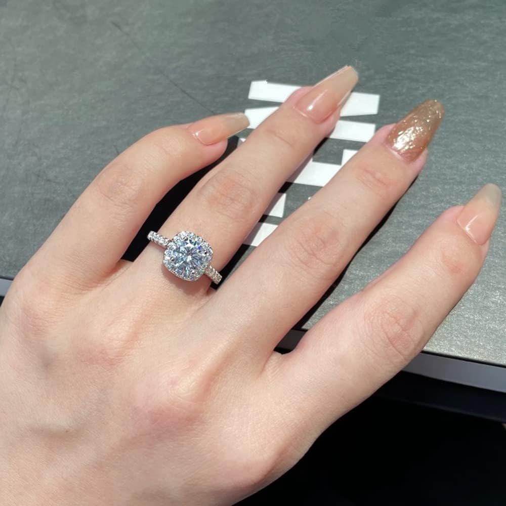 White Gold Moissanite Halo Cushion Cut 1ct Engagement Anniversary Rings-0-2