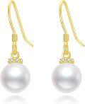 wholesale 14K Gold Moissanite Pearl Drop Earrings, 8mm Real Pearl, Heart Design, Lightweight Elegant Gift for Women-0-0