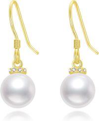 wholesale 14K Gold Moissanite Pearl Drop Earrings, 8mm Real Pearl, Heart Design, Lightweight Elegant Gift for Women-pearl moissanite