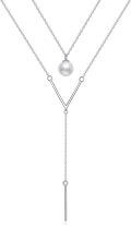 wholesale 925 Sterling Silver Pearl Y-Shape Pendant Layered Necklace Christmas Gifts for Women-0-0