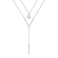 wholesale 925 Sterling Silver Pearl Y-Shape Pendant Layered Necklace Christmas Gifts for Women-Pearl