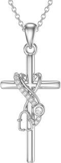 wholesale 925 Sterling Silver Cross Pendant with Infinity Symbol and Cubic Zirconia Accents - 14k White Gold Plated-0-0