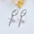 TOUPOP Sterling Silver & Stone Small Moon Cross Huggie Hoop Earrings-0-2