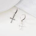 wholesale 925 Sterling Silver Skull & Cross Dangle Huggie Hoop Earrings Religious  for Women Men-0-3