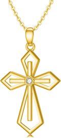 wholesale 14K Gold Diamond Accented Cross Pendant Necklace with Chain - Elegant  for Her-0-0