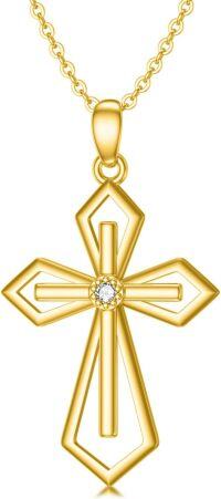 wholesale 14K Gold Diamond Accented Cross Pendant Necklace with Chain - Elegant  for Her-U-Diamond Cross