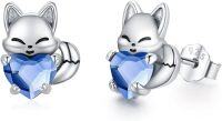 wholesale 925 Sterling Silver Crystal Fox Earrings Birthstone Studs for Sensitive Ears-Silver-06-Jun