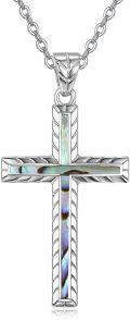 wholesale 925 Sterling Silver Abalone Shell Inlay Cross Pendant Necklace for Women Christian Faith Jewelry Religious Gift-0-0