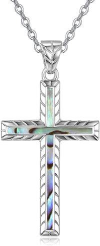 wholesale 925 Sterling Silver Abalone Shell Inlay Cross Pendant Necklace for Women Christian Faith Jewelry Religious Gift-Abalone Shell