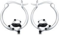 wholesale 925 Sterling Silver Panda Bear Animal Charm Hoop Earrings for Women  4cm Diameter-Panda Earrings