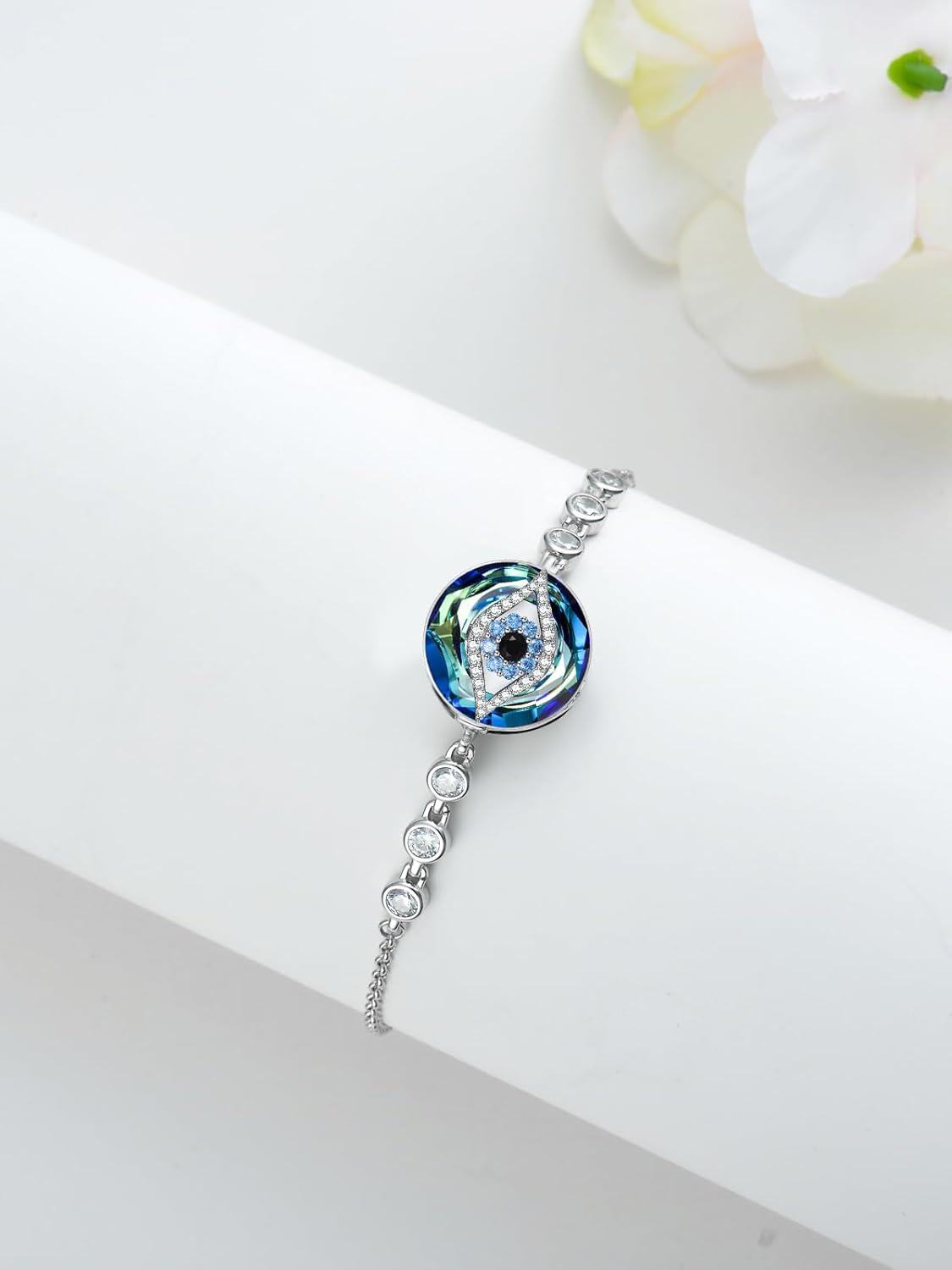 Sterling Silver Crystal Evil Eye Necklace Pendant for Women Protection Good Luck Gift-0-5