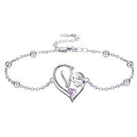 wholesale 925 Sterling Silver Horse Heart Birthstone Bracelet Jewelry Gift for Women-06-Jun-Lab Created Alexandrite