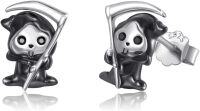 wholesale 925 Sterling Silver Grim Reaper Stud Earrings - Gothic Halloween Jewelry for Women & Men-Death Stud Earrings