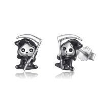 wholesale 925 Sterling Silver Grim Reaper Stud Earrings - Gothic Halloween Jewelry for Women & Men-Death Stud Earrings