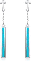 wholesale 925 Sterling Silver Turquoise Bar Cross Dangle Earrings-0-0