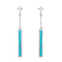 wholesale 925 Sterling Silver Cross Chain Turquoise Bar Drop Earrings For Women-Cross
