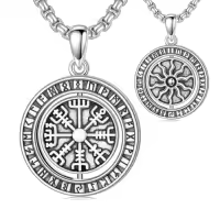 TOUPOP 925 Sterling Silver Zircon Norse Viking Necklace For Men Gifts-style_name:C-Viking Vegvísir & Sun