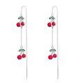 wholesale 925 Sterling Silver Cherry Drop Earrings Platinum Plated Red Fruit Green Leaf Chain For Women-0-0