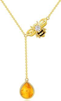 wholesale Gold 925 Sterling Silver Citrine Bee Pendant Lariat Necklace for Women-Bee