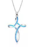 TOUPOP Sterling Silver Blue White Opal Celtic Cross Pendant Necklace-0-0