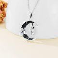 wholesale 925 Sterling Silver Crescent Moon with Hanging Bat Necklace Pendant-0-4