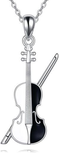 wholesale 925 Sterling Silver Black Enamel Violin Necklace Musical Instrument Jewelry for Women Girls-Violin