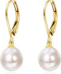 wholesale 14K Gold Black Freshwater Pearl Dangle Leverback Earrings for Women Bridesmaid Gift-Yellow Gold 9k