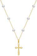 wholesale 14K Gold Religious Cross Pearl Beaded Chain Pendant Necklace for Women - 18 Inches-0-0