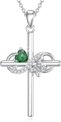 wholesale 925 Sterling Silver Birthstone Infinity Butterfly Cross Necklace for Women Gift for Mom Daughter Wife-05-May