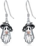 wholesale 925 Sterling Silver Halloween Ghost Dangle Drop Earrings for Women Girls  4cm Length-0-0