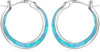 wholesale 925 Sterling Silver Blue Fire Opal CZ Huggie Hoop Earrings for Women-B9-blue opal(silver hoops)