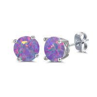 wholesale 925 Sterling Silver Green Fire Opal Round Stud Earrings - Multiple Sizes & Colors for Women Men Gifts-Redish Biolet