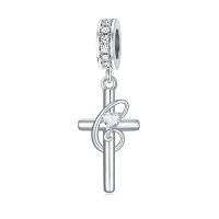 wholesale 925 Sterling Silver Cross Heart Crystal Dangle Charm-3-C