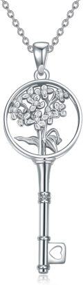 wholesale Sterling Silver Diamond Birth Flower Key Necklace for Women-0-40